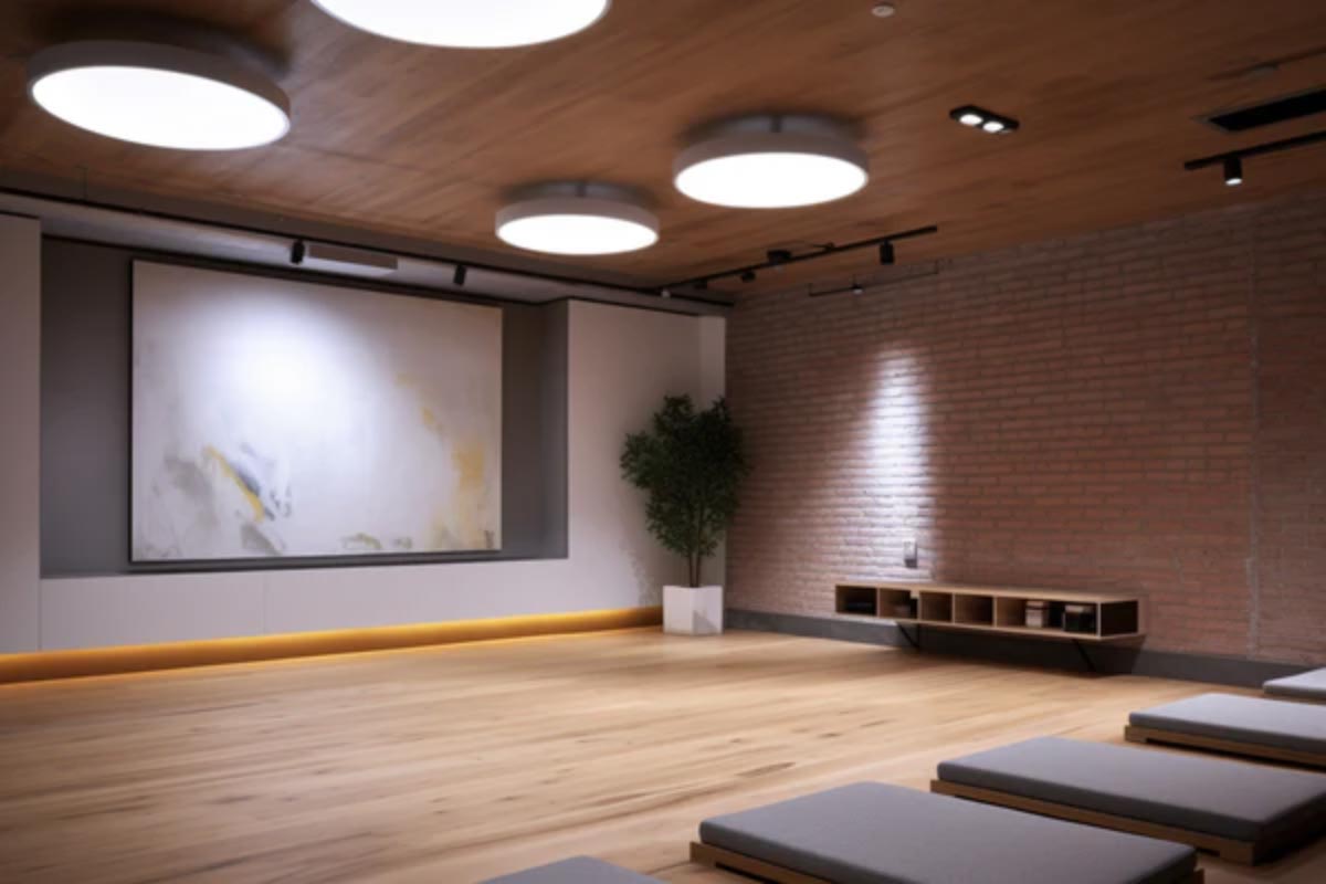 ایده نورپردازی باشگاه یوگا با چراغهای سقفی گرد