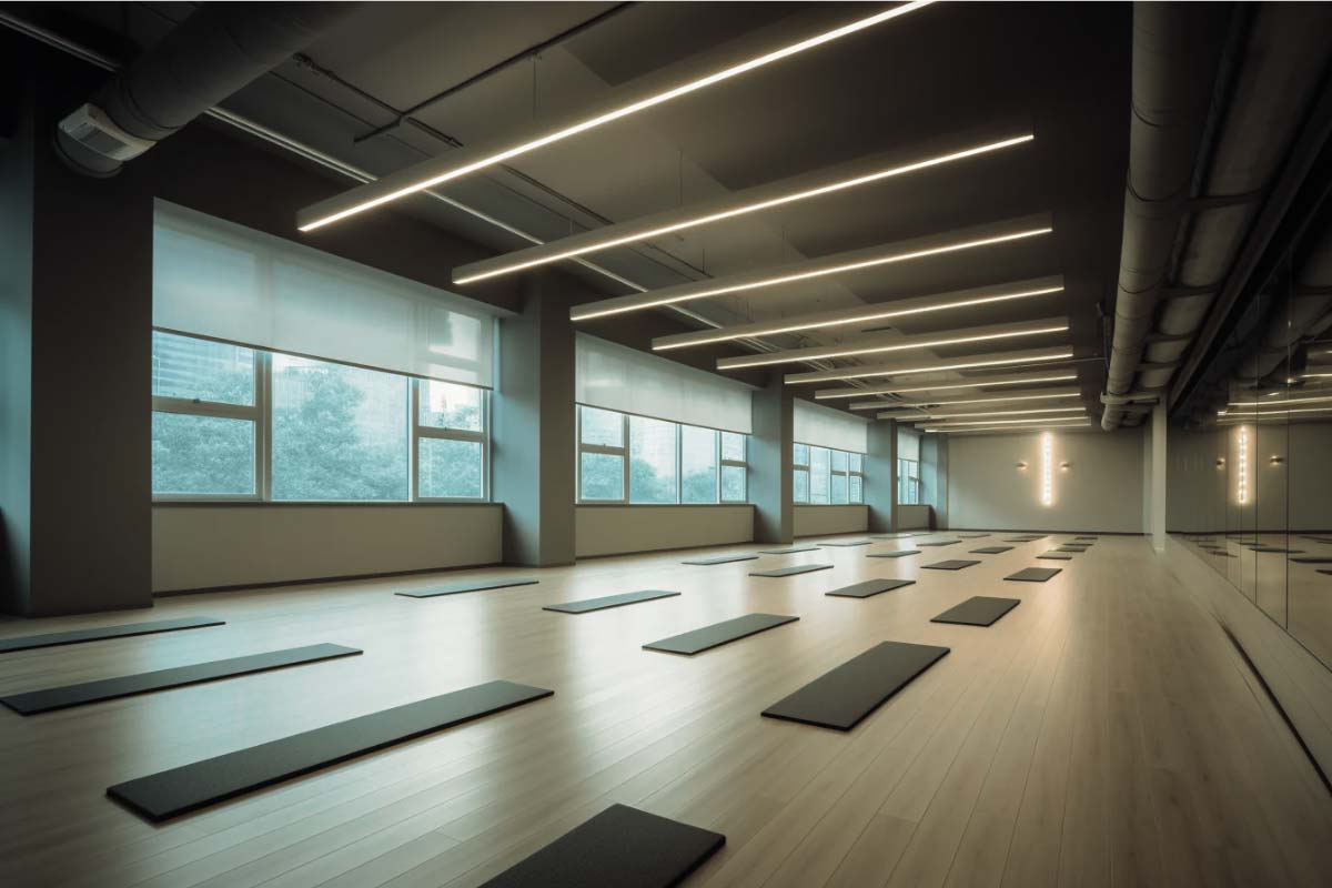 ایده نورپردازی استودیو یوگا با نور سفید سرد