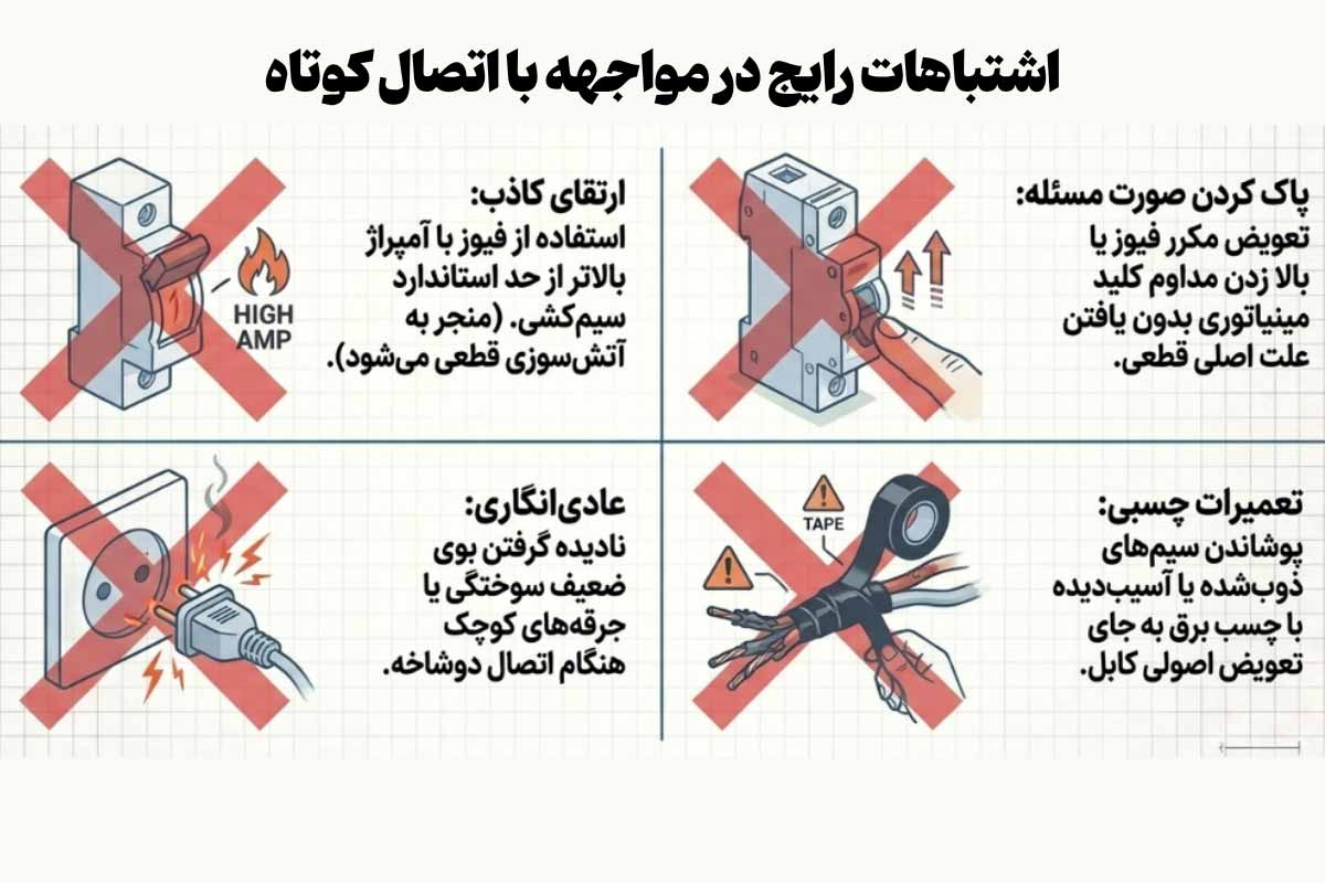 اشتباهاتی که بعد از اتصال کوتاه رخ می دهد