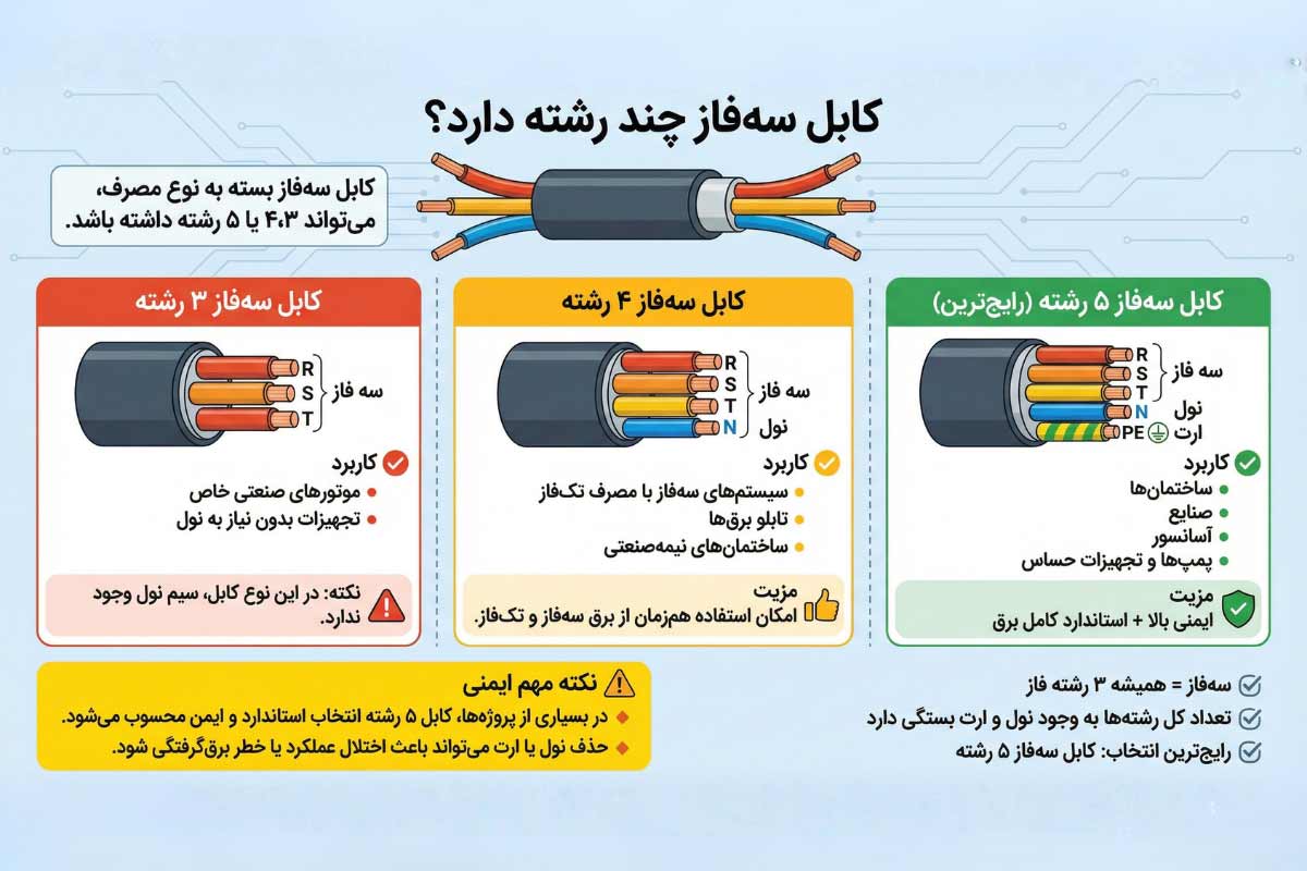 کابل سه فاز چند رشته دارد؟
