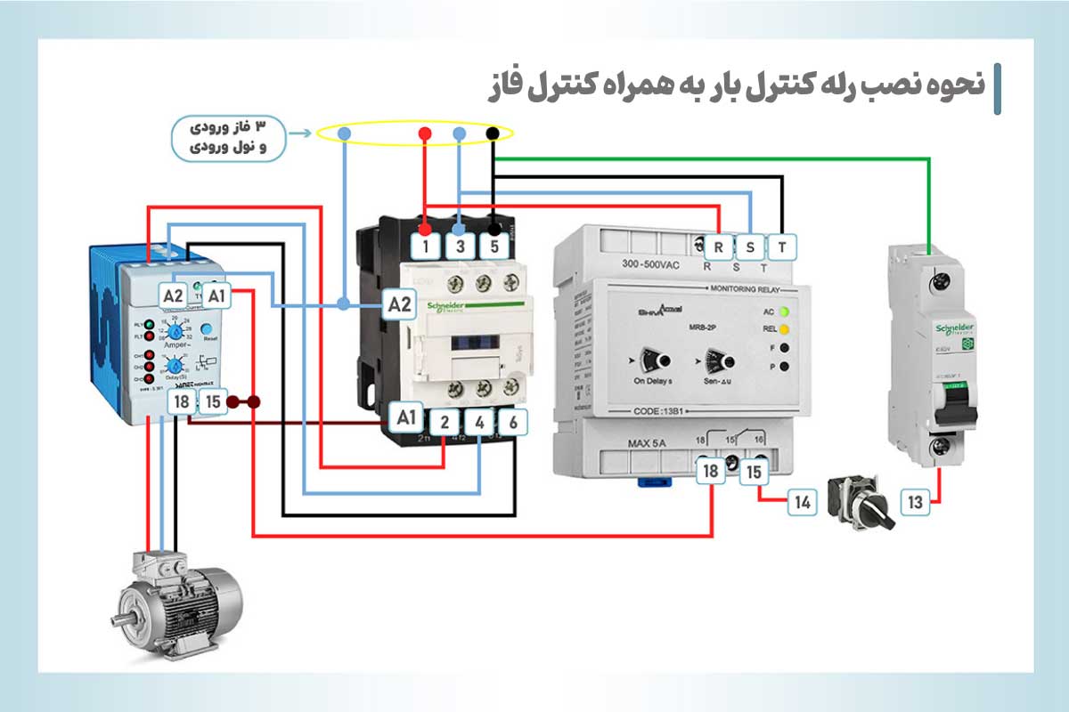 نقشه نصب رله کنترل بار به همراه کنترل فاز