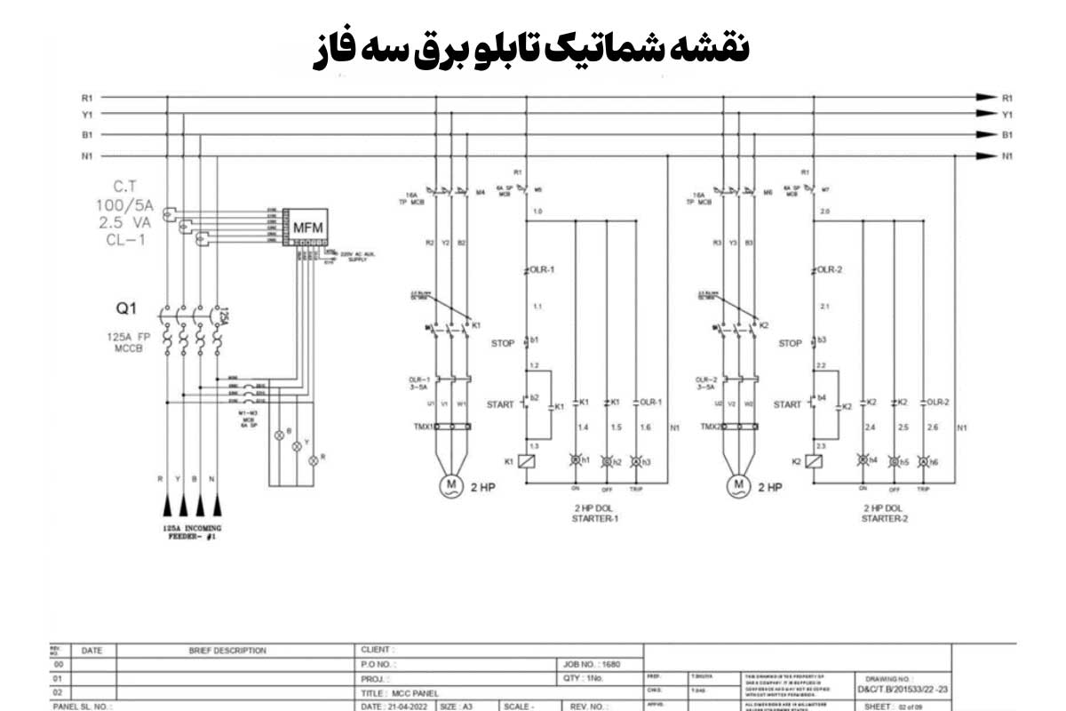 نقشه شماتیک تابلو برق سه فاز صنعتی