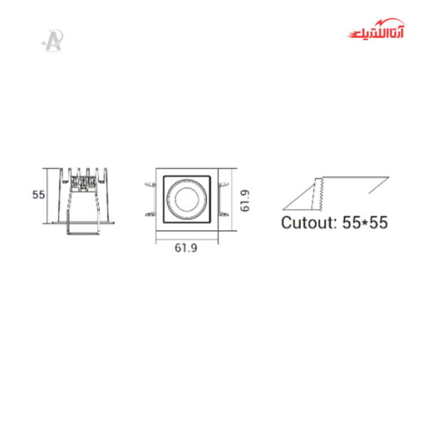 چراغ سقفی توکار 5 وات دانلایت شعاع مدل SH-10A-01