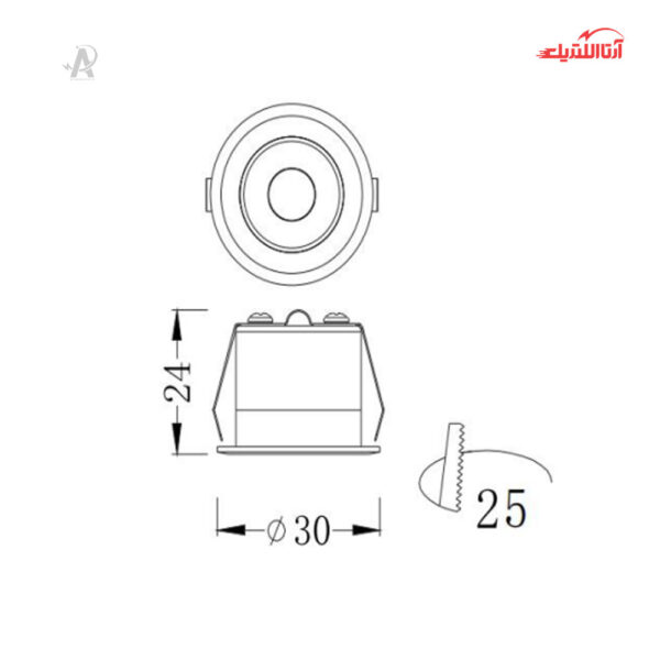 "چراغ سقفی توکار 1.5 وات COB دانلایت شعاع مدل SH-A925-1.5W "