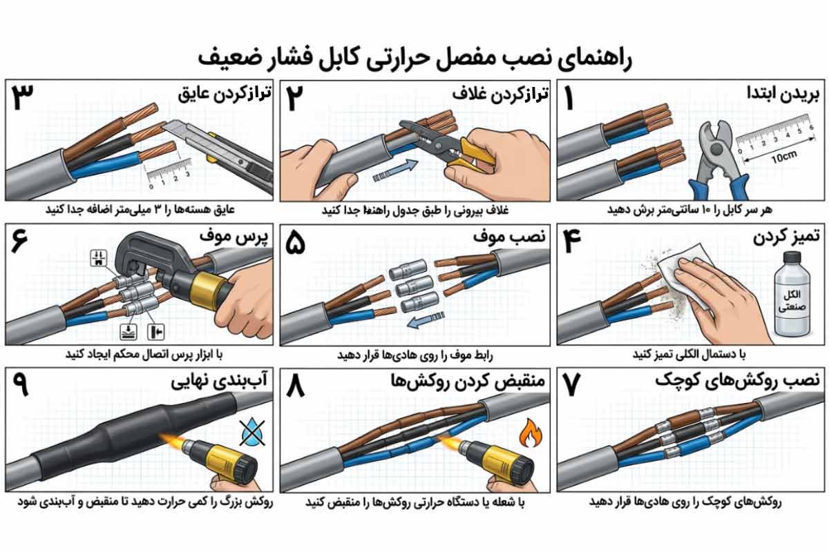مراحل نصب مفصل حرارتی برای کابل فشار ضعیف