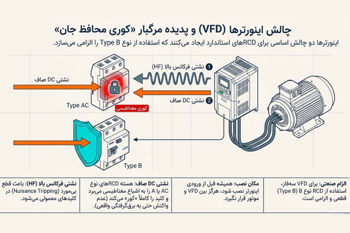 محل نصب RCD برای اینورتر (VFD) و سافت استارتر