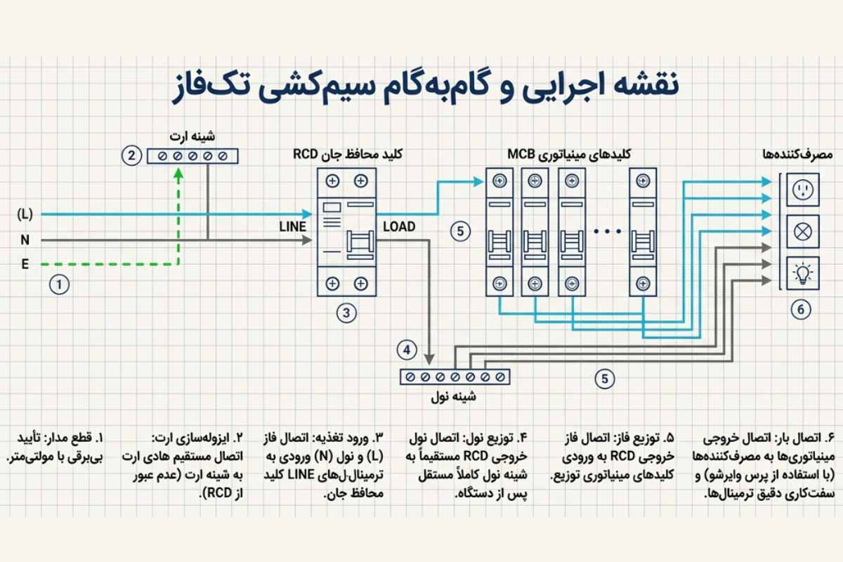 نقشه سیمکشی کلید محافظ جان تکفاز