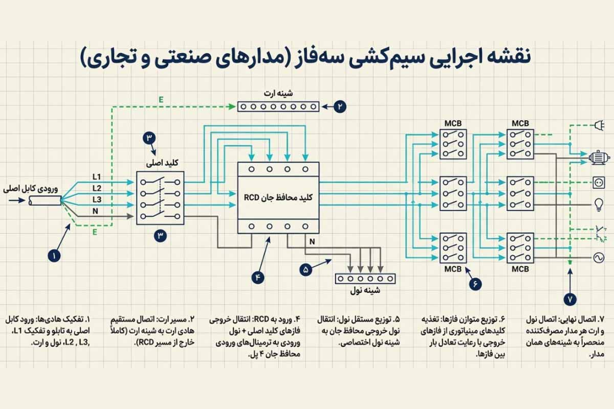 نقشه سیمکشی کلید محافظ جان ۳فاز