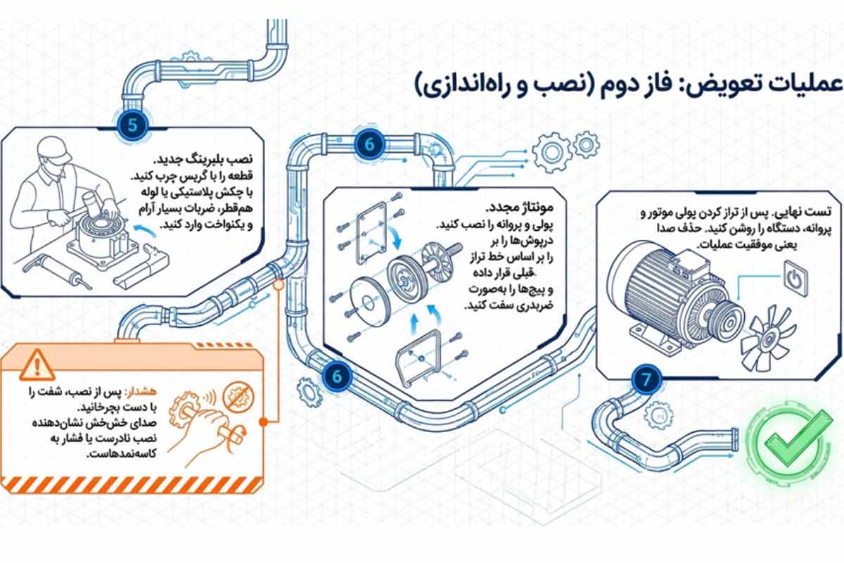 مراحل نصب بلبرینگ جدید موتور کولر