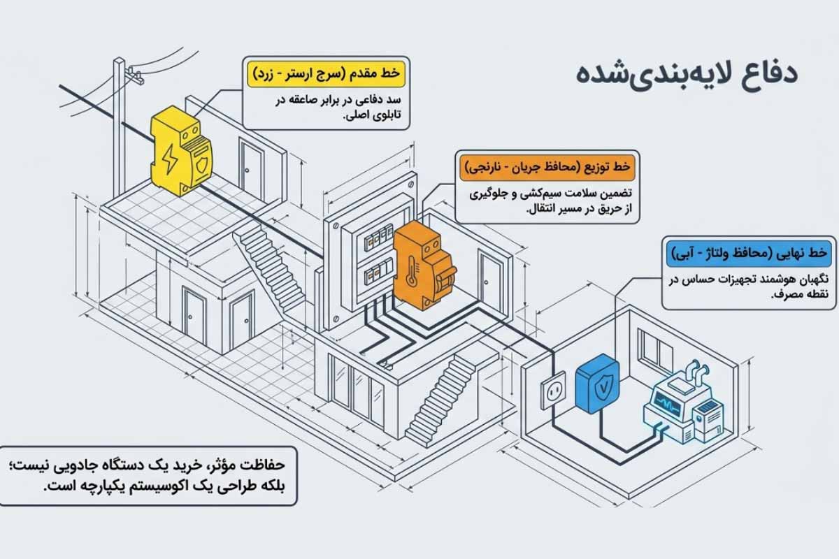 نحوه نصب تجهیزات جلوگیری از بروز خطاهای نوسان ولتاژ، نوسانات جریان و صاعقه در مدار