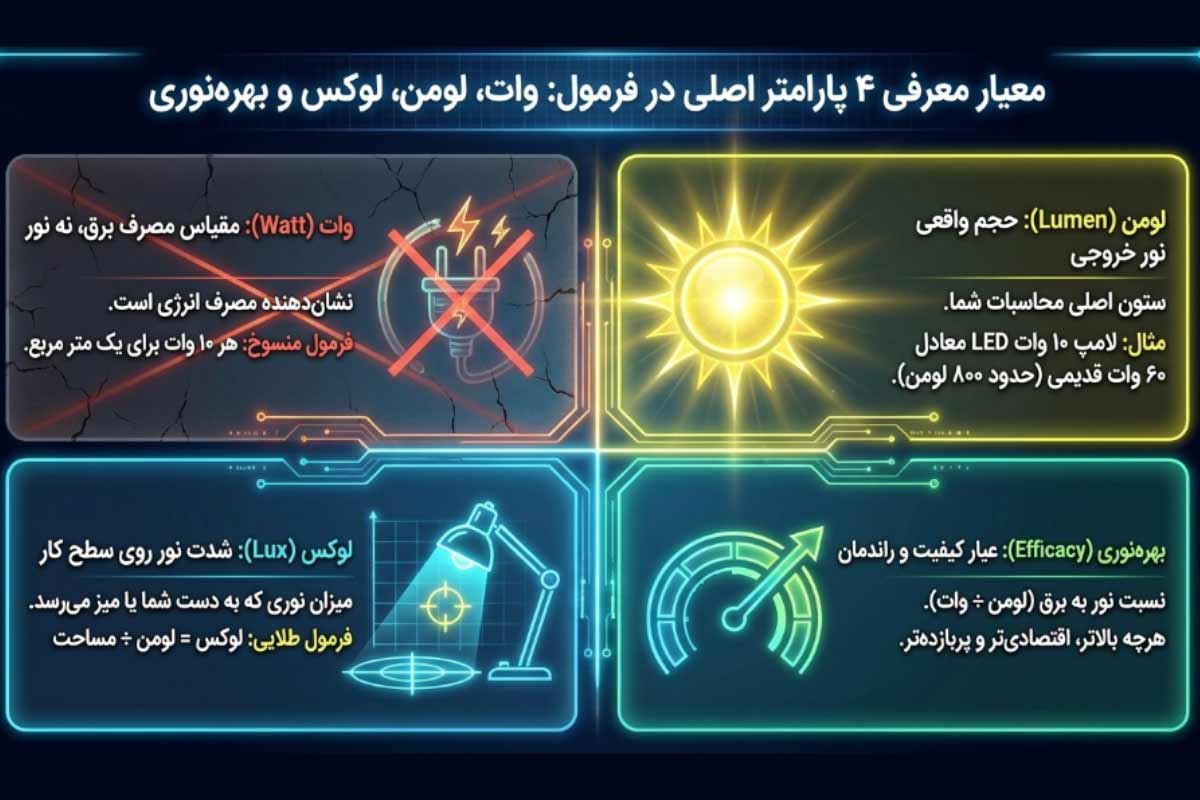 معرفی و مقایسه وات، لومن، لوکس و بهره‌نوری