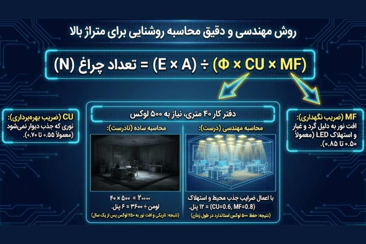 فرمول دقیق و مهندسی تعداد لامپ‌های مورد نیاز