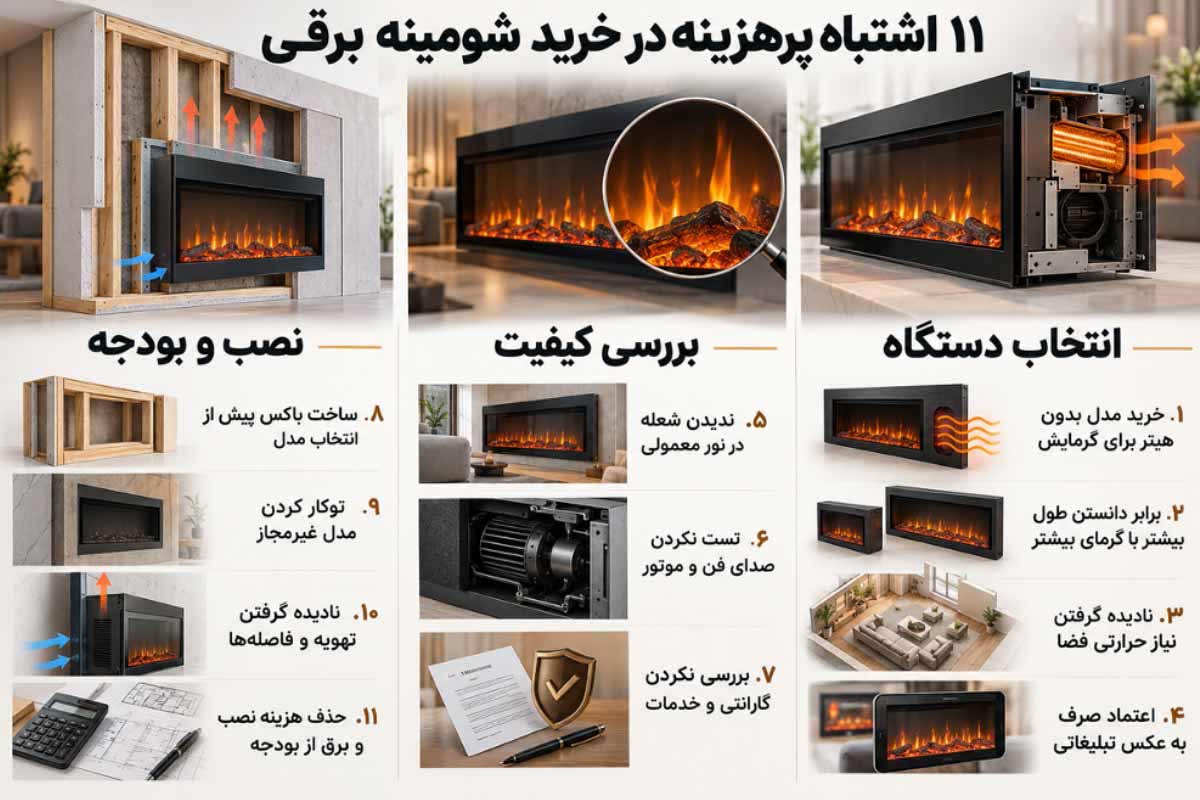 چک‌لیست ۱۱ اشتباه رایج در خرید و انتخاب شومینه برقی