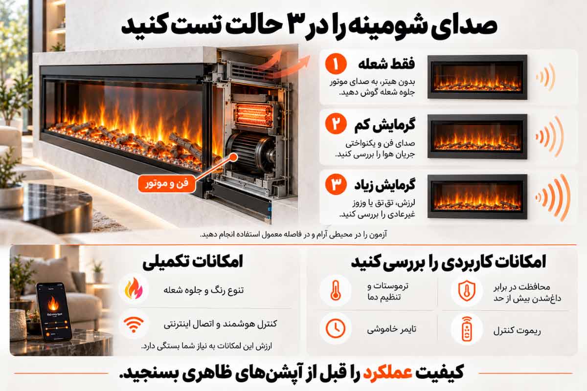 راهنمای ارزیابی فنی و صوتی شومینه برقی